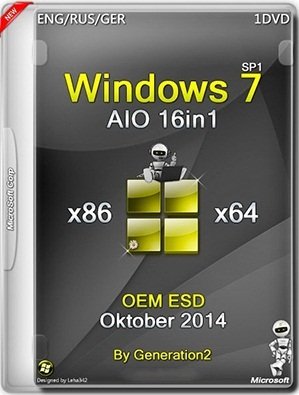 Windows 7 SP1 AIO 16in1 OEM ESD Oktober x86-x64 by Generation2 (2014) Rus