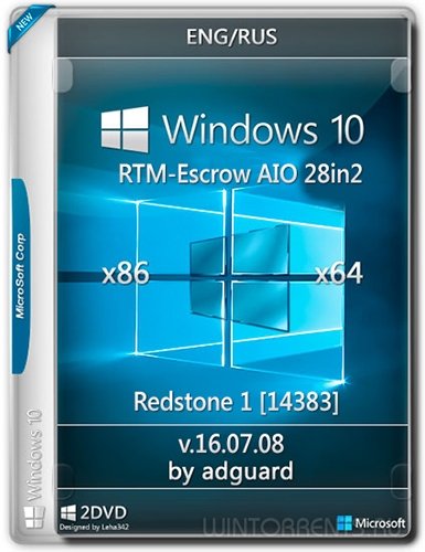 Windows 10 Redstone 1 [14383] RTM-Escrow AIO 28in2 (x86-x64) by adguard v.16.07.08 (2016) [Ru/En]