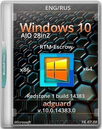 Windows 10 Redstone 1 [14385] (x86-x64) RTM-Escrow AIO 28in2 by adguard v16.07.10 (2016) [Ru/En]