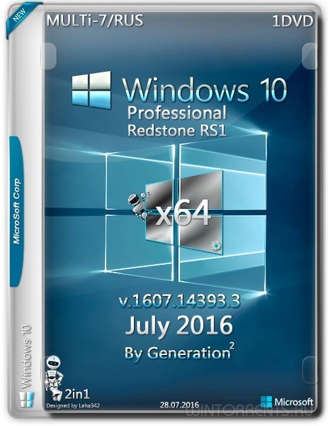 Windows 10 Pro v.14393 ESD July 2016 by Generation2 (x64) (2016) [Multi-7/Rus]