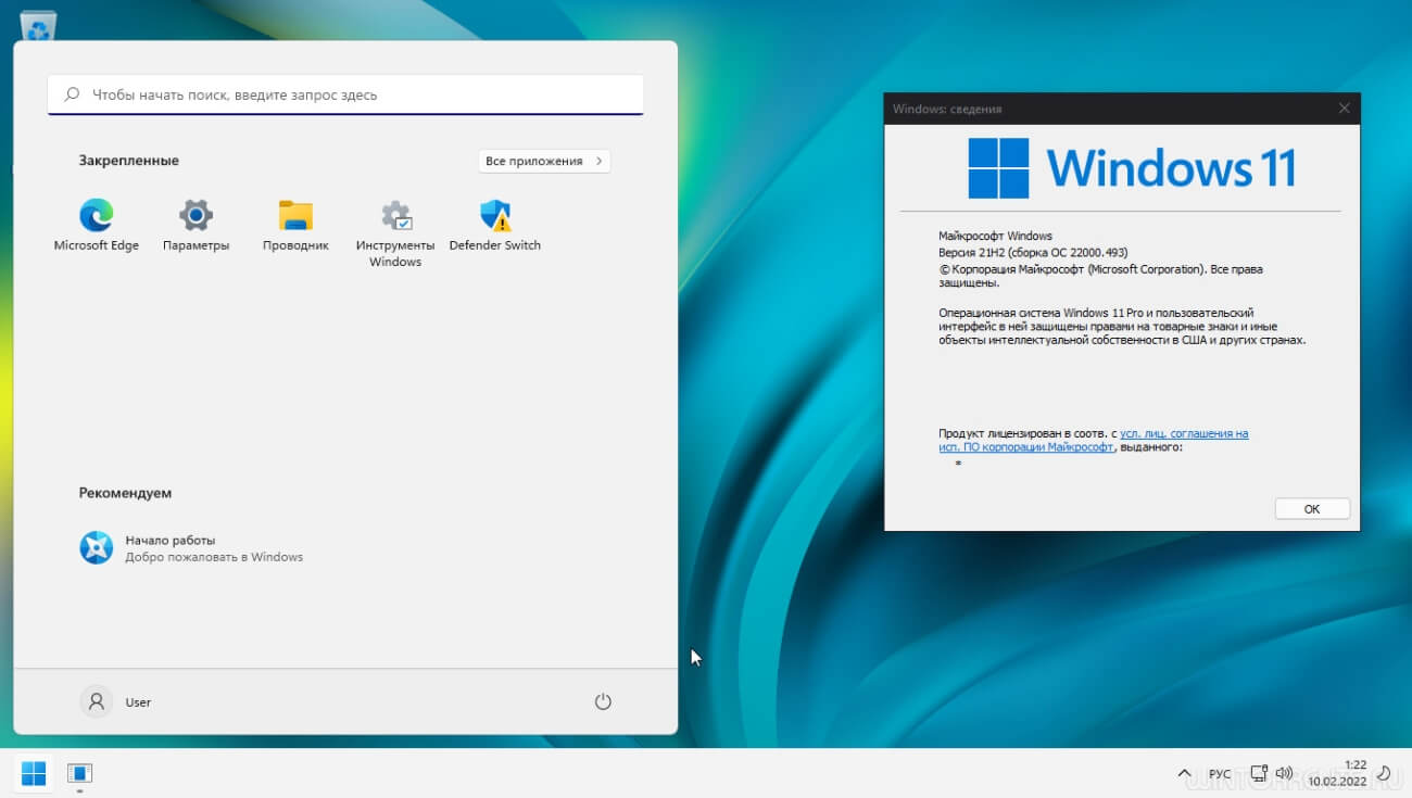 Windows 11 Pro x64 21H2.22000.493 RU-EN GX 09.02.22